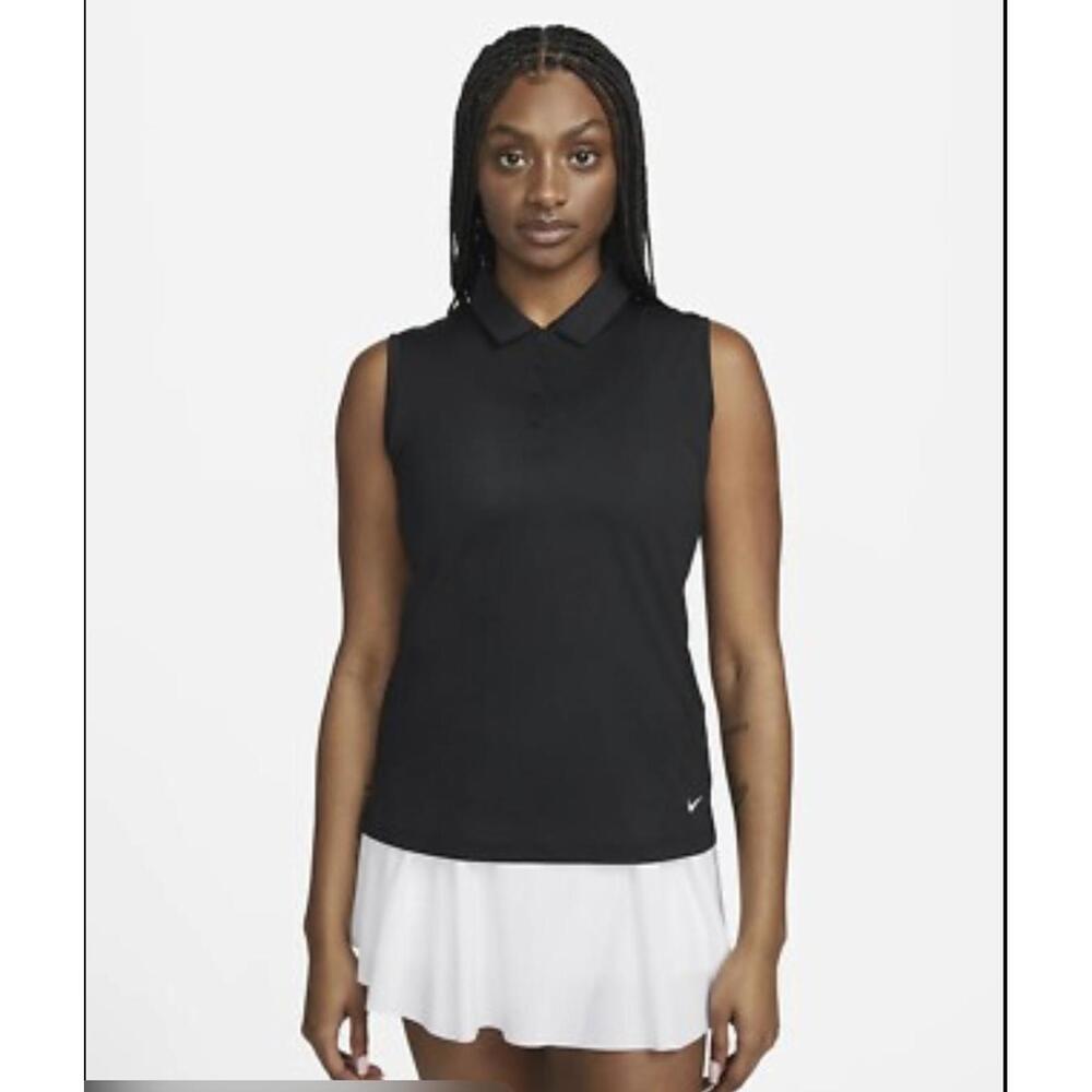 Nike Dri-Fit Black Sleeveless Collared Polo Tank Top Women’s Golf Tennis Size XL